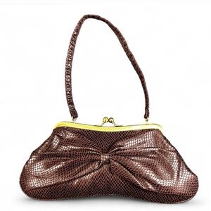 Chinese Laundry Burgundy Faux Snakeskin Kisslock Clutch Bow Evening Bag